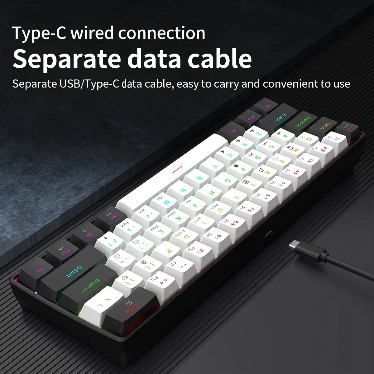 60% Wired Gaming Mechanical Keyboard RGB Backlit Ultra Compact Mini Layout for PC/Mac Gamers And Typists Easy Travel
