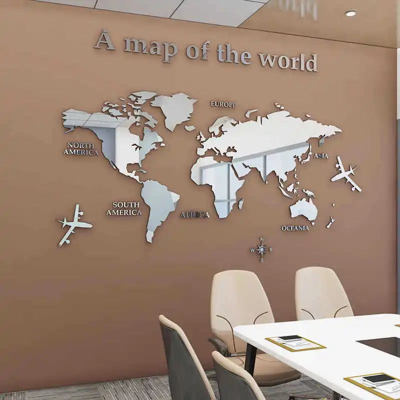 World Map Mirror Wall stickers for Living Room decoration Classroom Self adhesive Wall posters Office Decoration Home