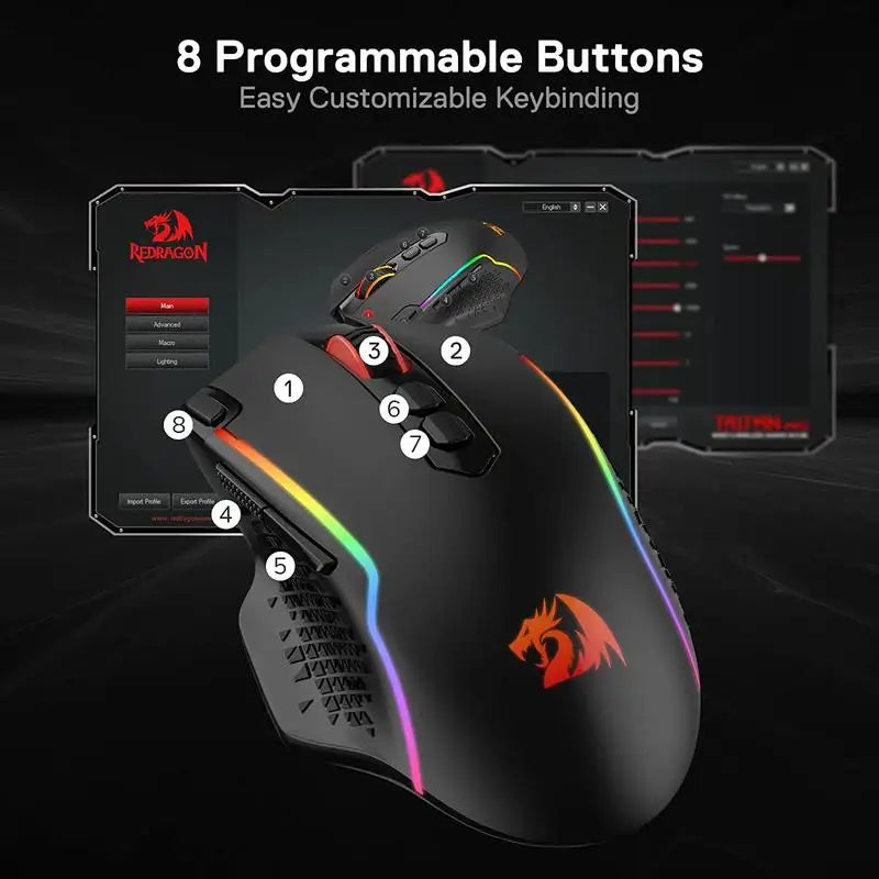 Redragon M810 Pro Wireless Gaming Mouse 10000 DPI Wired Gamer Mouse w/ Rapid Fire Key 8 Macro Buttons Black/White Mouse