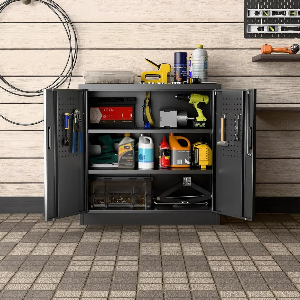 Metal Storage Cabinet Garage Storage Cabinet with 2 Lockable Doors and 2 Adjustable Shelves Steel File Cabinets