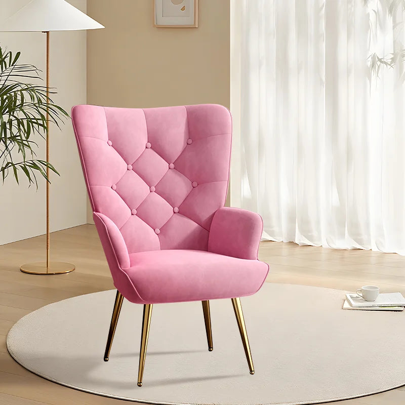 Velvet Armchair High Back Bedroom Chair Medieval Modern Living Room Chair Plush Button Back Sofa Chair Soft Cushioned