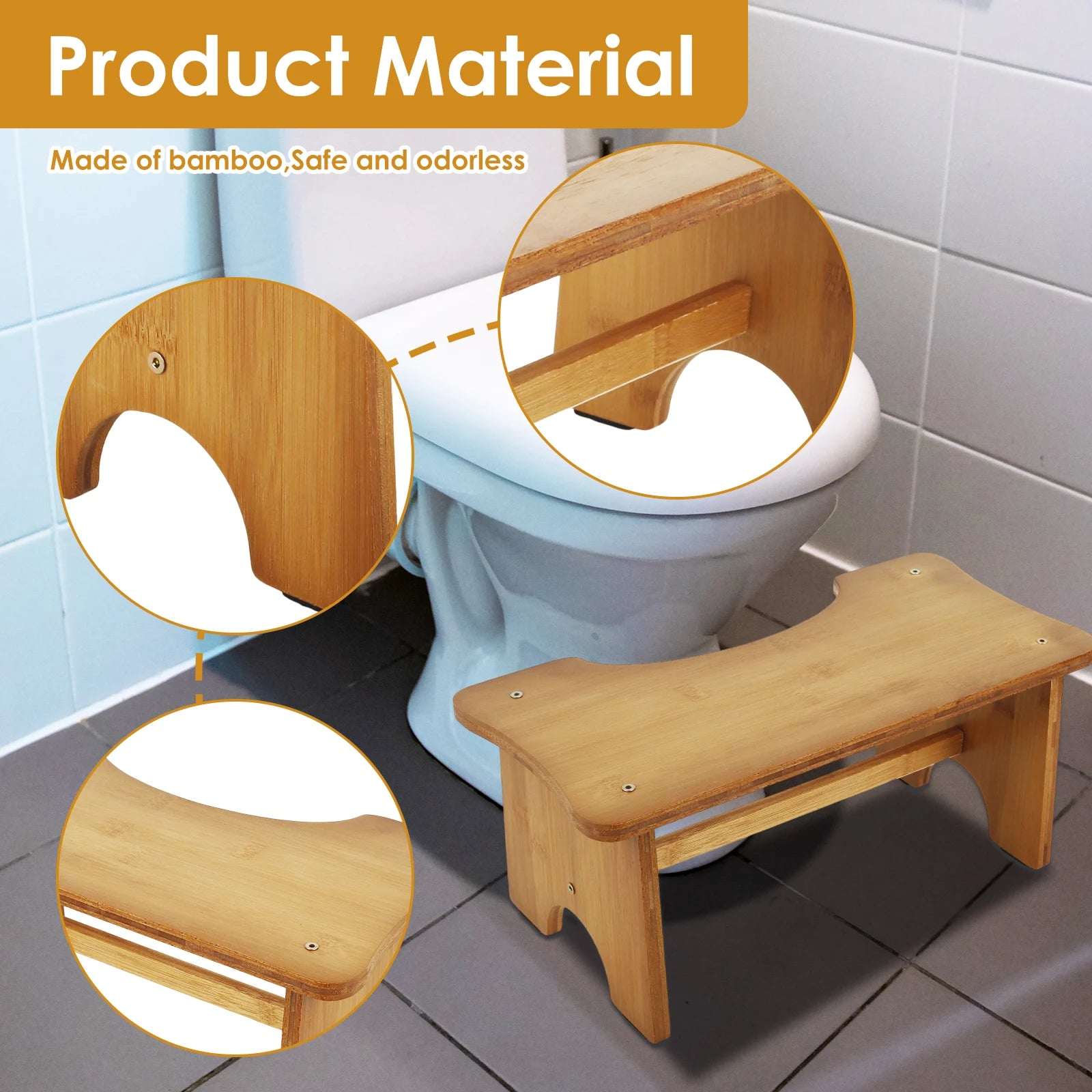 Bamboo Squatty Potty Toilet Stool Anti-slip Sturdy Toilet Foot Stool Bathroom Portable Pregnant Woman Children Adult