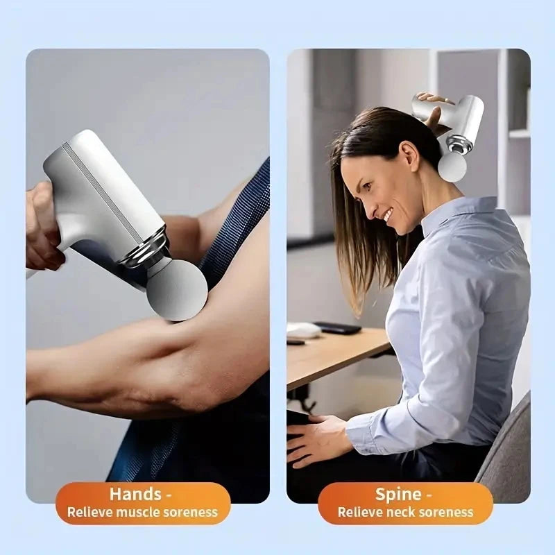 A Portable Electric Fascia Massage Gun 4 Replaceable Massage Heads 6-Speed Mode Adjustment Deep Tissue Impact Muscles