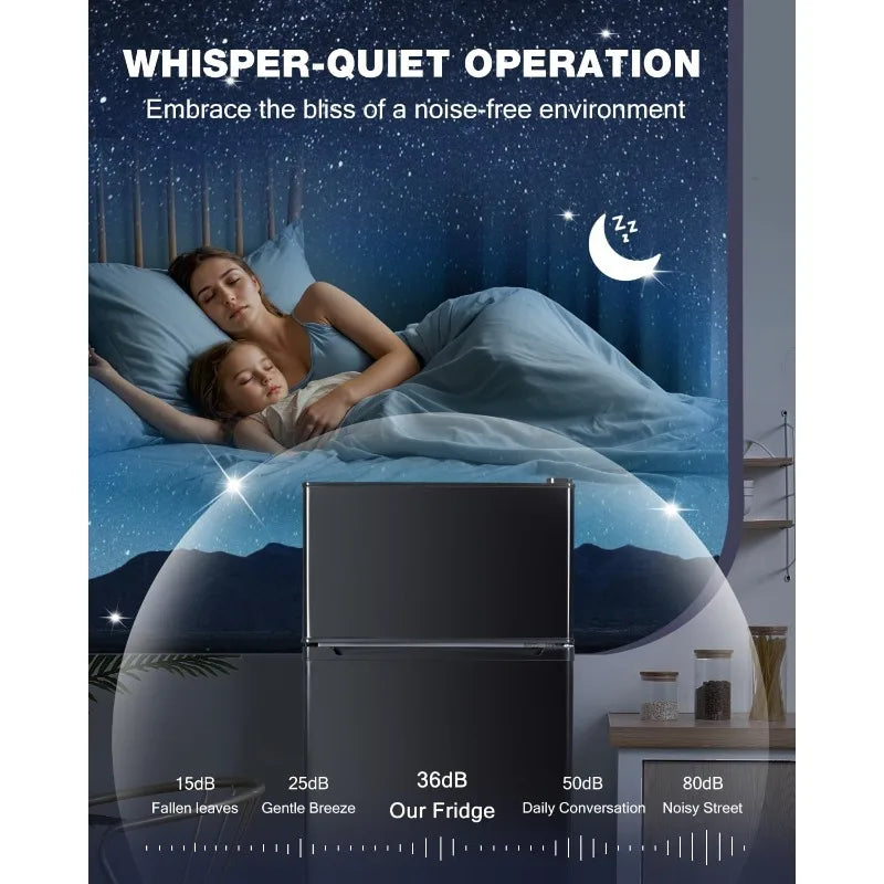 Double Door Refrigerator with Freezer 4.5 Cu.Ft Small Fridge with Freezer 7 Settings Temperature Adjustable,Mini