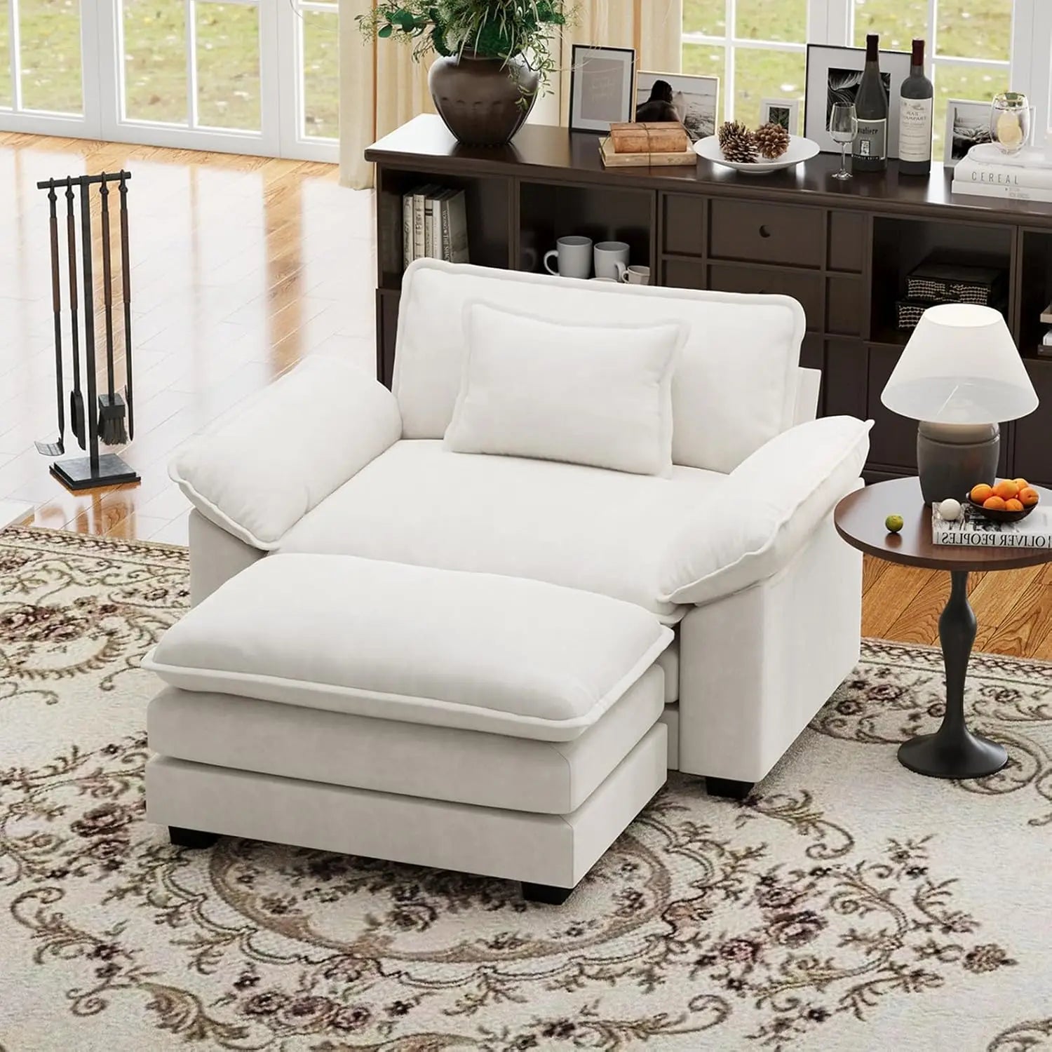 50’’ Oversized Chair with Movable Ottoman Chenille Comfy Cloud Sofa Accent Chair w/Large Seat and Armrests Modern Extra