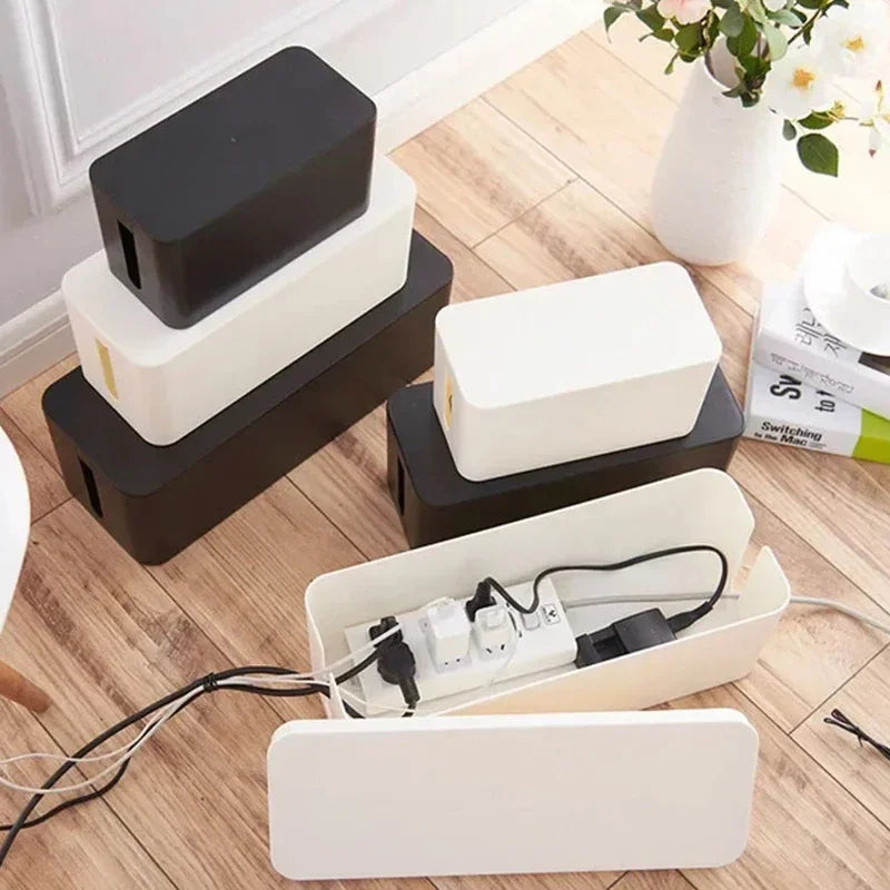 Cable Management Box Cable Storage Box Dustproof Wire Storage Box Plastic Storage Box with Bamboo for TV Wires USB Hub