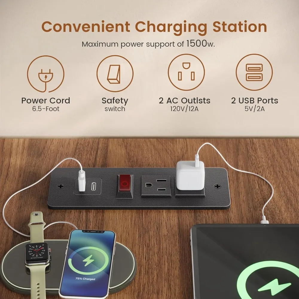 55.1’’ Farmhouse Office Desk with 3 Drawers Executive Desk with File Drawer & Storage Shelves Computer Desk with Power