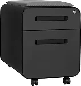 STOCKPILE Mini Seated 2 Drawer Mobile File Cabinet with Removable Magnetic Cushion Seat - Short Version Metal Filing