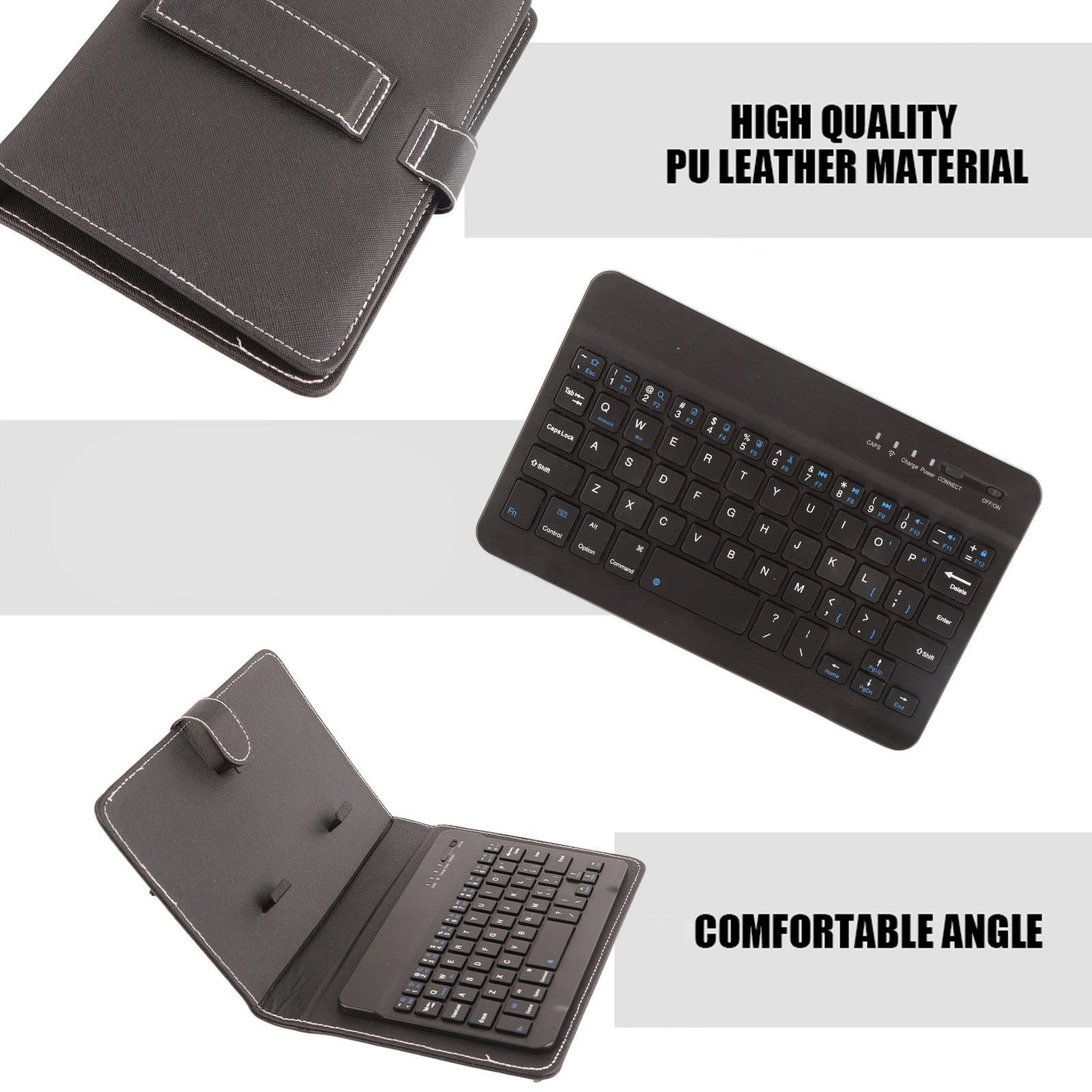 1PC 2 in 1 Wireless Bluetooth Keyboard Case with Magnetic Stand Rechargeable PU Leather Cover for iOS Android Phones
