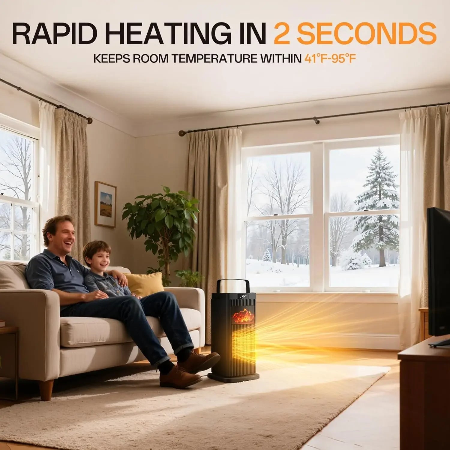 1500W Portable Space Heater with Thermostat 45° Oscillation 12H Timer Quiet & Safe Ceramic Heater for Bedroom Office