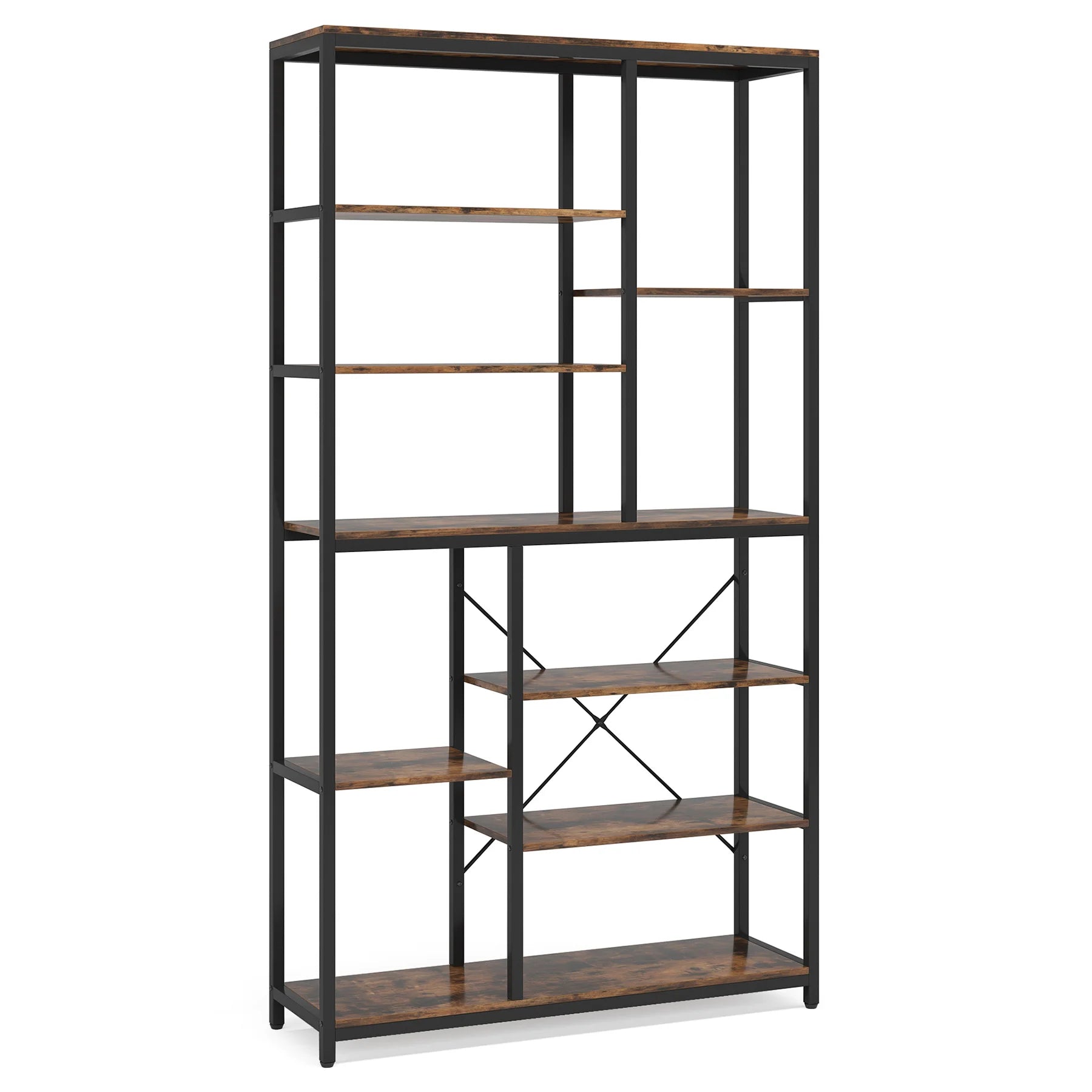 Tribesigns 79 Inches Bookcase with Open Shelves 9-Tier Industrial Bookshelf 10 Cubes Etagere Storage Shelves Display