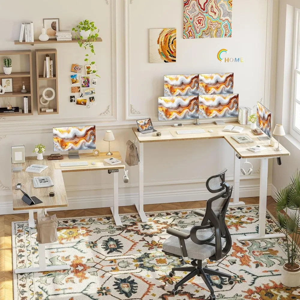 L Shaped Standing Desk Adjustable Height Electric Corner Standing Desk 63 x 55 inch Sit Stand Computer Table with Cable