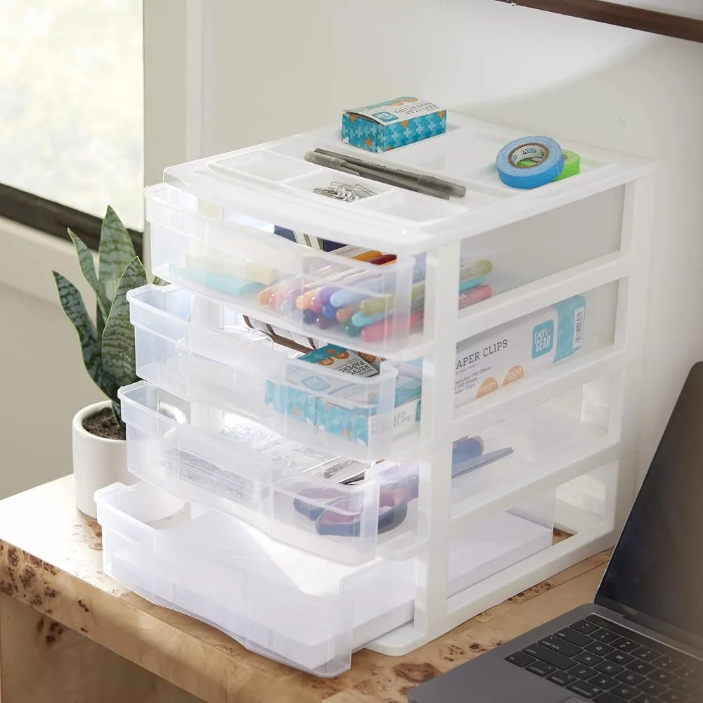 4 Drawer Desktop & Countertop Organizer with Organization Lid for Craft Storage Office Supplies & School Supplies