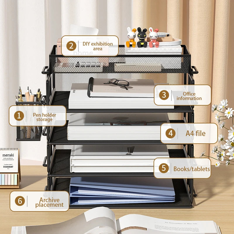 5-Tier Desk Organizer Stackable Tray Office Desk Organizer File and Desktop Holder for Paper Letter Accessories Black
