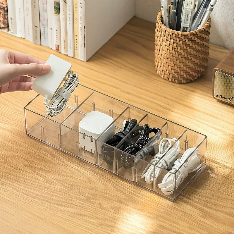 Desktop Cable Line Storage Box Organizer Transparent Plastic Phone Charging Cables Power Cord Organizer Box
