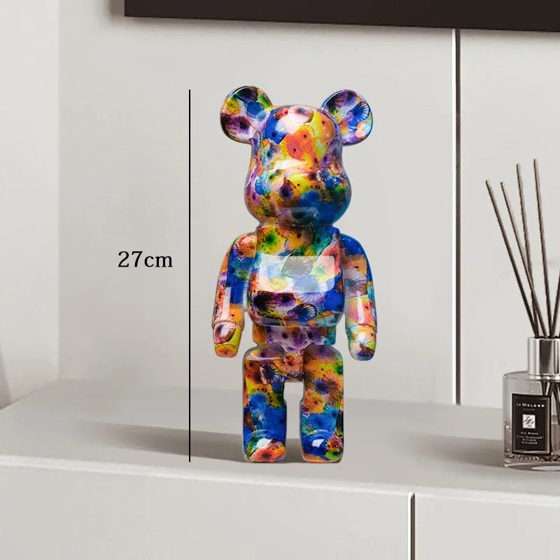 27cm Graffiti Bear Statue Paint Block Bear Decor Resin Desktop Ornaments Home Decoration Living Room Bear Floor