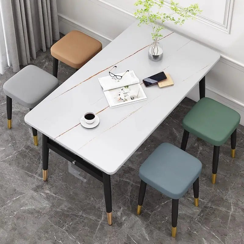 Modern Cushioned Stool for Dining Room Living Room Bedroom and Office | with Golden Foot Cover Criss-cross Construction