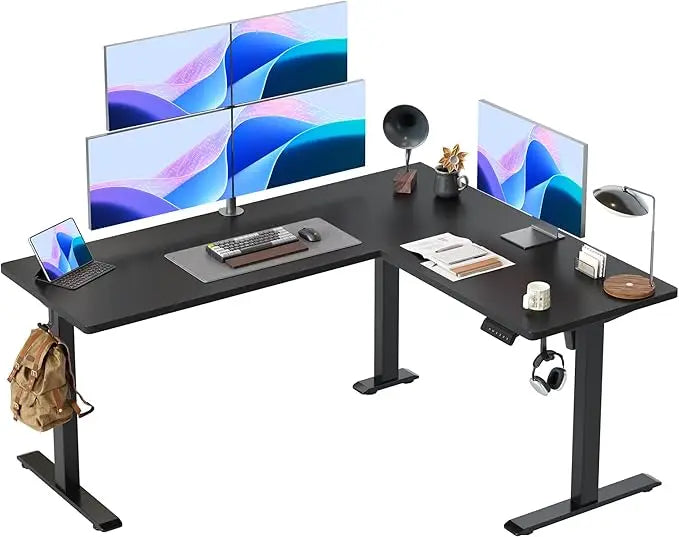 L Shaped Standing Desk Adjustable Height Electric Corner Standing Desk 63 x 55 inch Sit Stand Computer Table with Cable