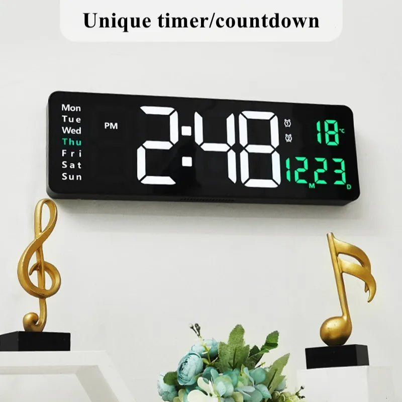 Large Digital Wall Clock Temp Date Week Display Remote Control Power Off Memory Table Clock Wall-mounted Dual Alarms