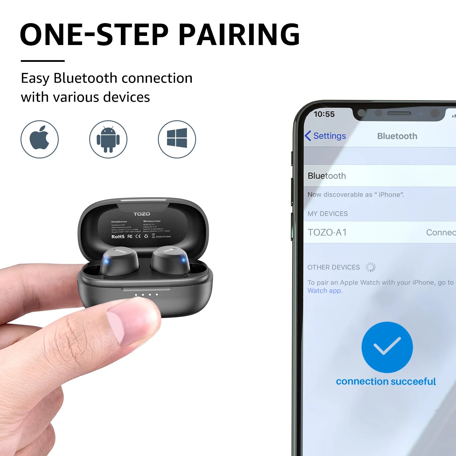Refurbished TOZO Earbuds TWS Original Wireless Ultra Light Touch Control Headsets Bluetooth Earphones Sport For Iphone