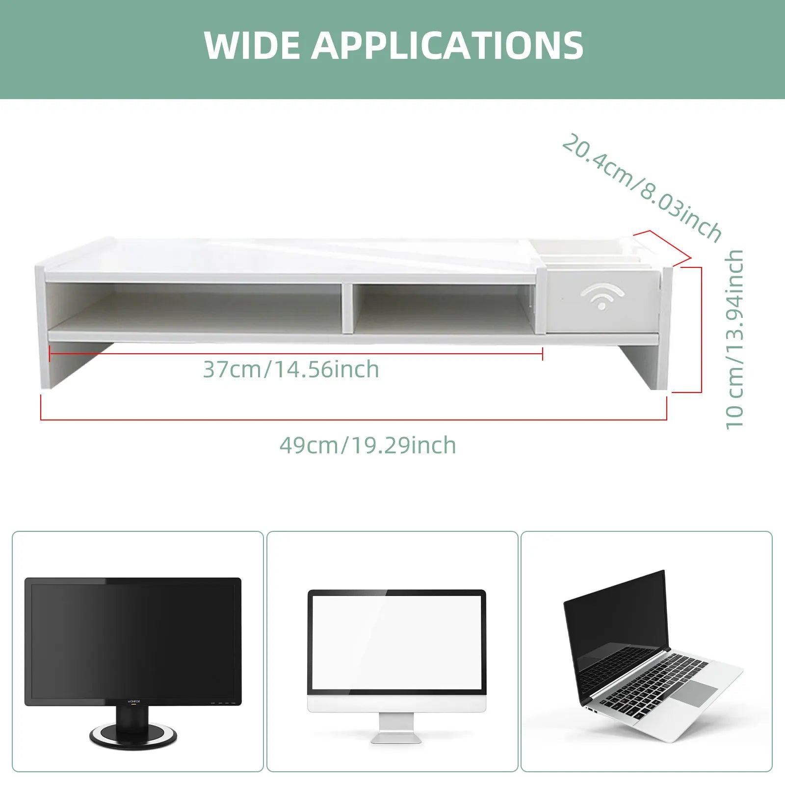Besegad PC Computer Monitor Stand Riser Laptop Holder Wooden Desk Organizer Shelf Easy Assemble for Home School Office