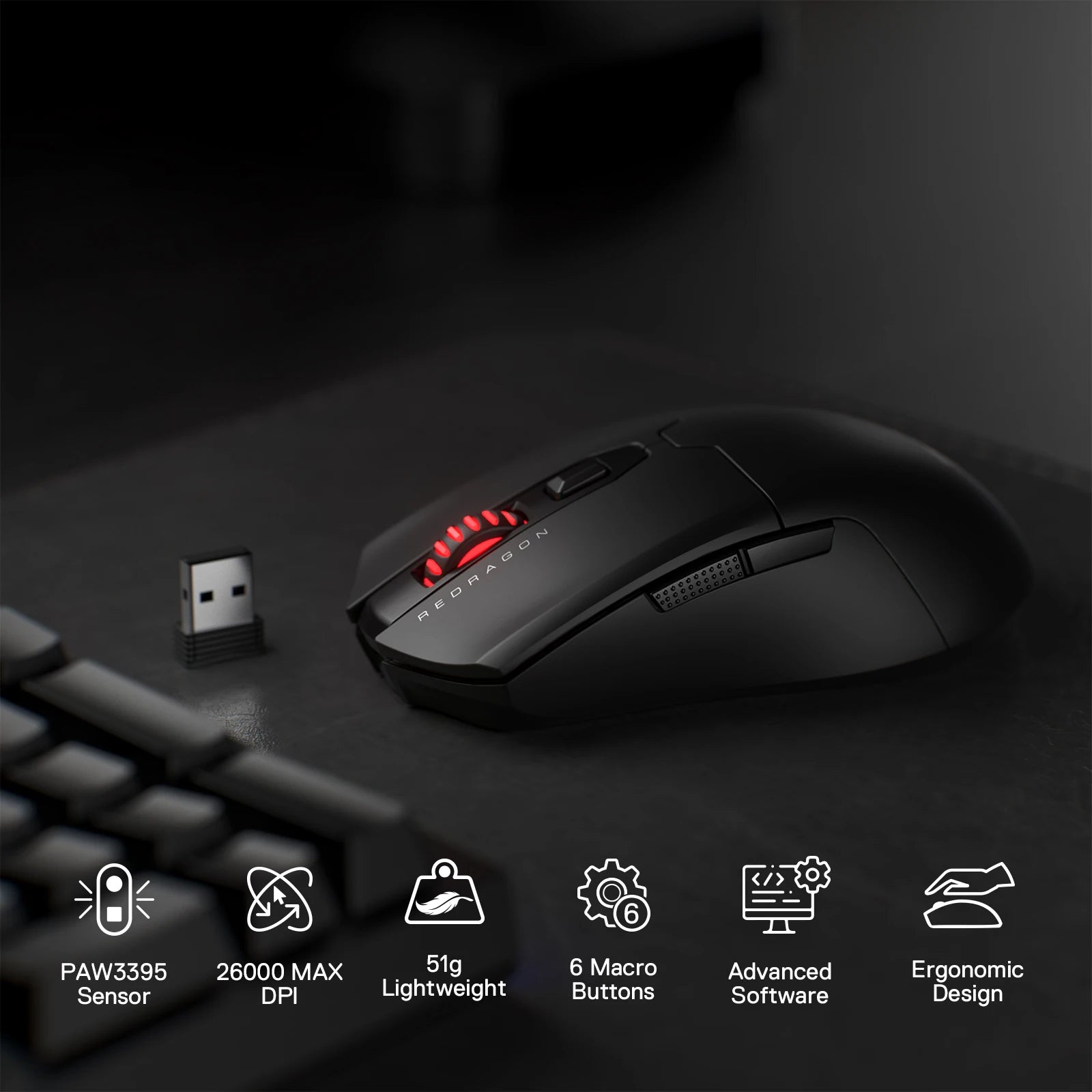 Redragon M995 Pro Wireless Gaming Mouse 26000 DPI Wired/Wireless Gamer Mouse BT & 2.4G Wireless