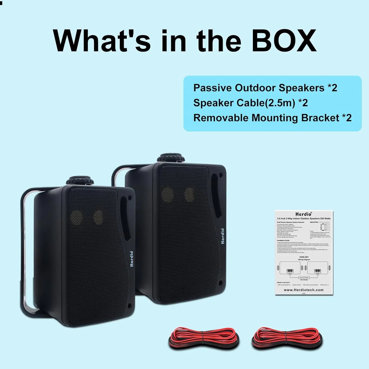 Herdio 3.5’’ 2PCS Passive Outdoor Speakers Wired Waterproof 200W 3 Way Premium Mountable Wall Mount Speakers