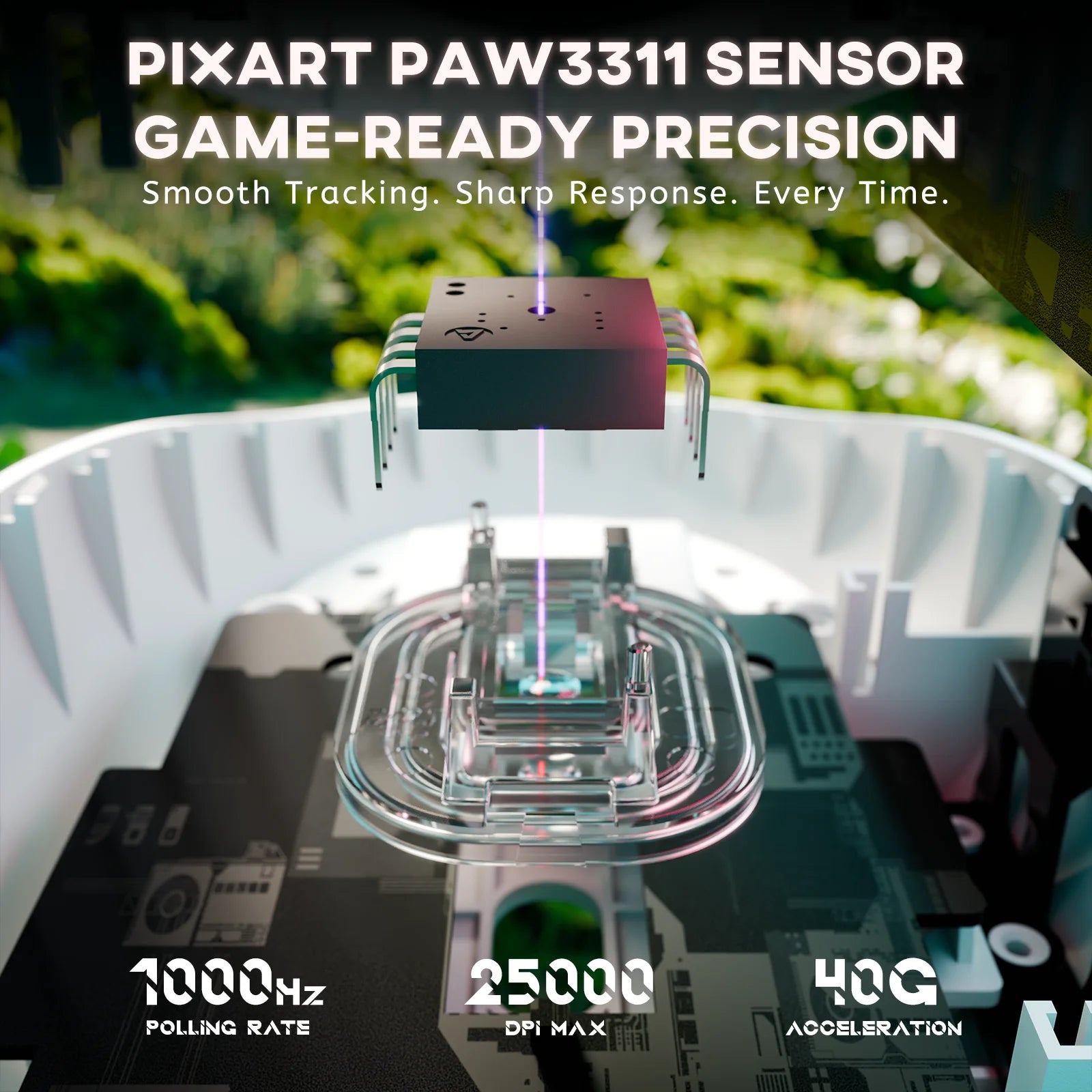 ATTACK SHARK G3 Wireless Gaming Mouse with Tri Mode Wired/2.4Ghz/BT,59g Ultra-Lightweight,25000 DPI,1000 Polling,PixArt