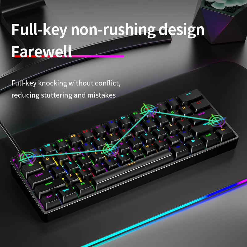 AK61 Gaming Pro 60% Wired Mechanical Keyboard with Hot-Swappable Sockets RGB 61 Keys Red Switch - Desktop
