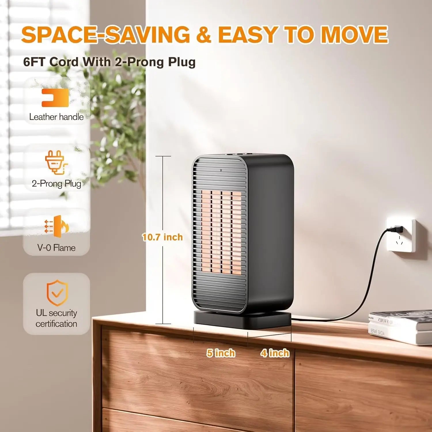 Portable 1500W PTC Mini Space Heater with Remote 50° Swing Desk Heater for Office Bedroom Garage Bathroom - United