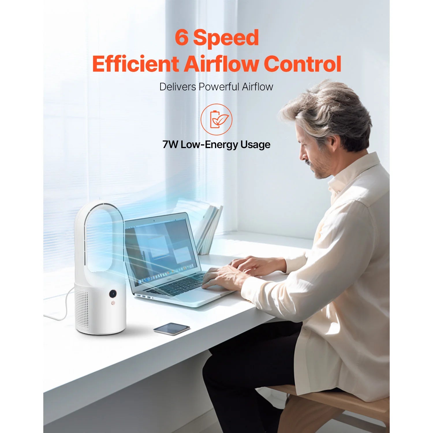 SucceBuy Desk Fan Bladeless 12.99 In Kids-Friendly Personal Portable Desk Fan 6-Speed USB Quiet Cooling Small Tower Fan