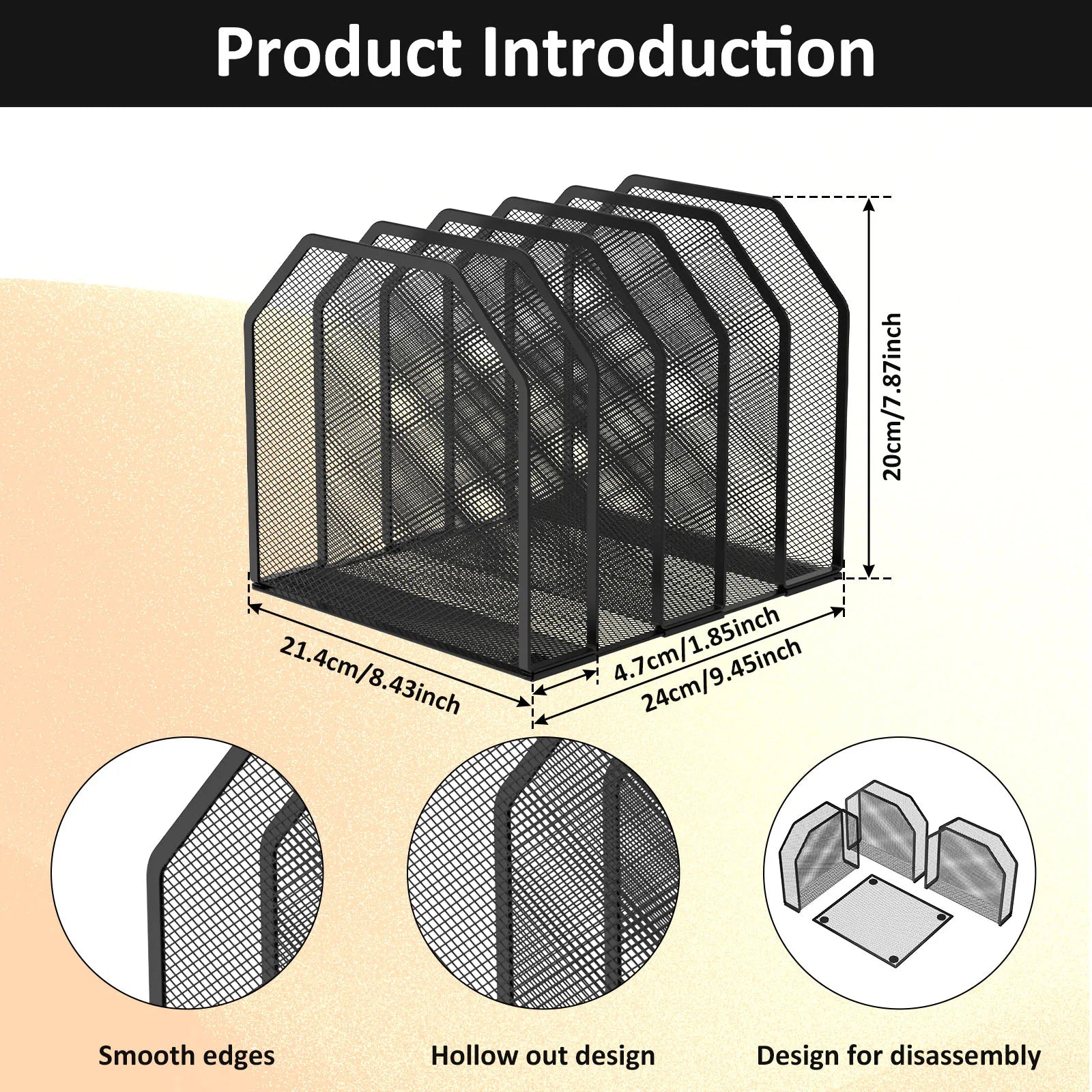 5/7 Metal File Rack Standing Desktop File Folder Adjustable Mesh File Folder Sorter for Office Home Classroom