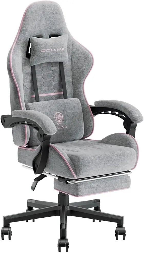 Dowinx Gaming Chair Fabric with Pocket Spring Cushion,Game Chair Cloth with Headrest Ergonomic Computer Chair