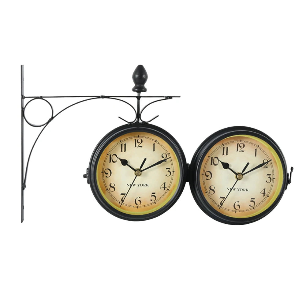 Wall Clock Retro Double-Sided Wall Clock Battery Operated Silent Station Clock Antique Wall Clock For Living Room