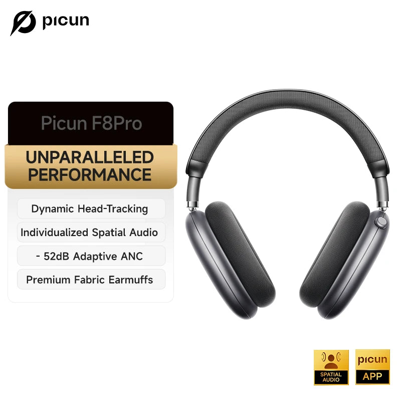 Picun F8 Pro ANC Wireless Headphones 3D Spatial Audio Head Tracking -52dB ANC HIFI Bluetooth Headset ENC HD Mic
