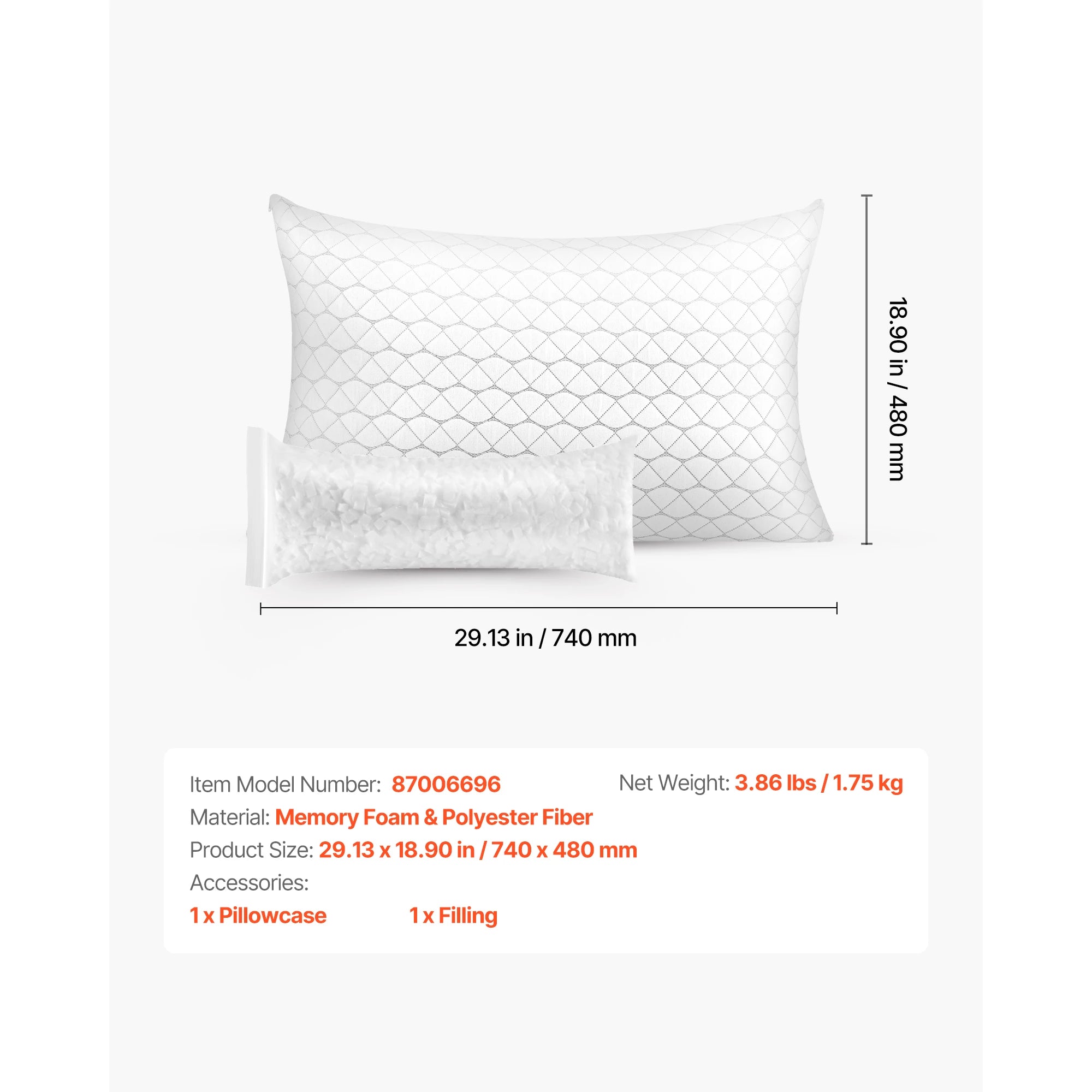 SucceBuy King/Queen Bed Pillow Hotel Comfortable Pillow with Memory Foam Fill Sleep Aid for Sleeping Home Decorative