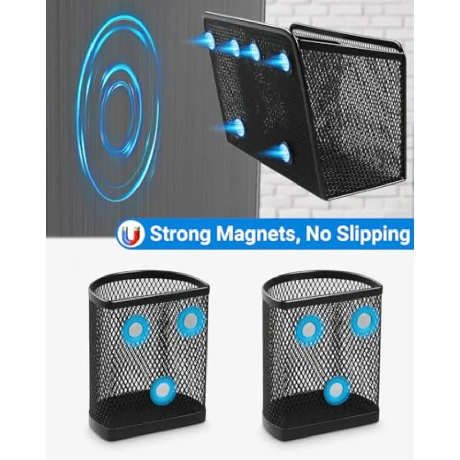 Magnetic Pen Holder Metal Strong Magnet Pen Cup Magnetic Marker Storage Basket Locker Organizer for Whiteboard