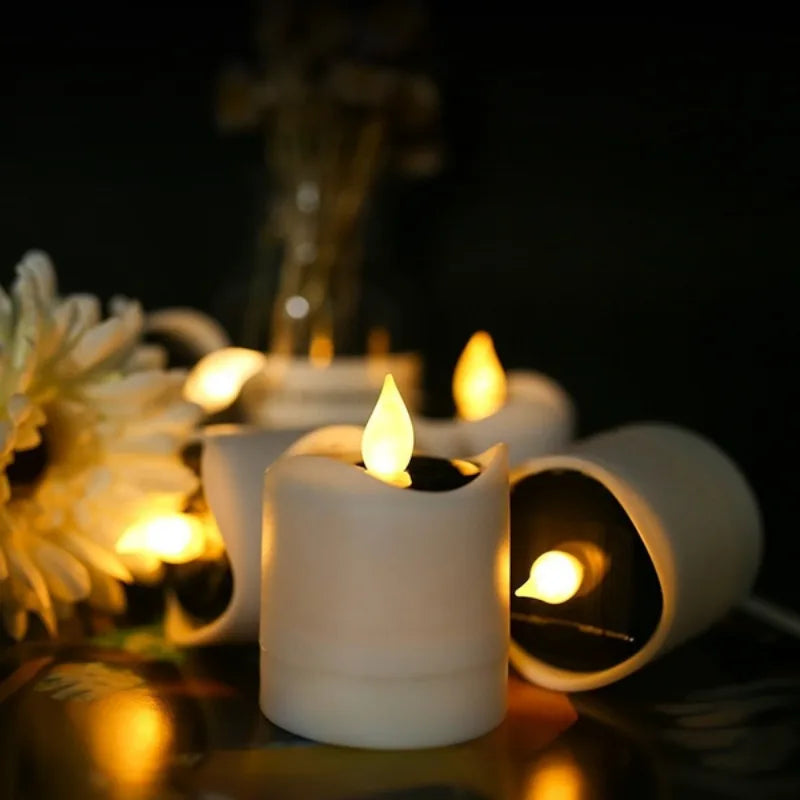 6Pcs Solar Powered LED Candle Light Yellow Outdoor Waterproof Flicker Tea Lamp for Festival Wedding Party Romantic
