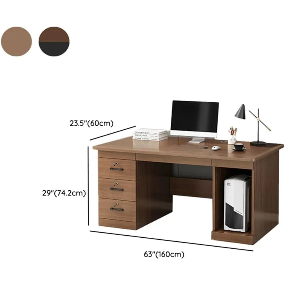 Office Computer Desk with 3 Locking Drawer Cord Management Simple Writing Desk 55’’ L x 23.5’’ W x 29’’ H Dark Walnut B