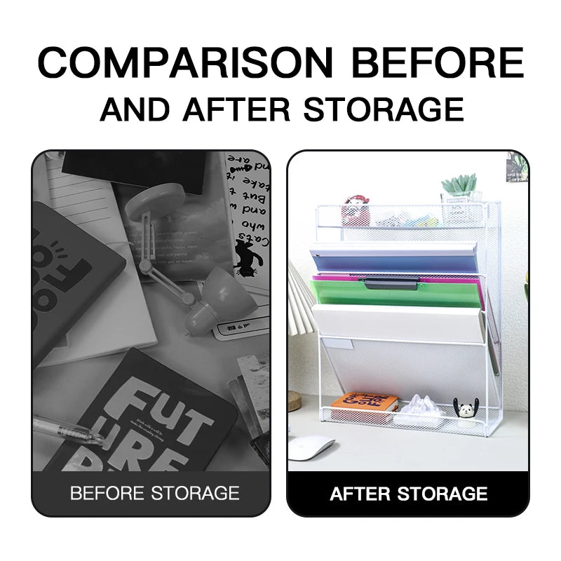 Wall-mounted file organizer Office mesh wall file holder Magazine paper holder with category name tag