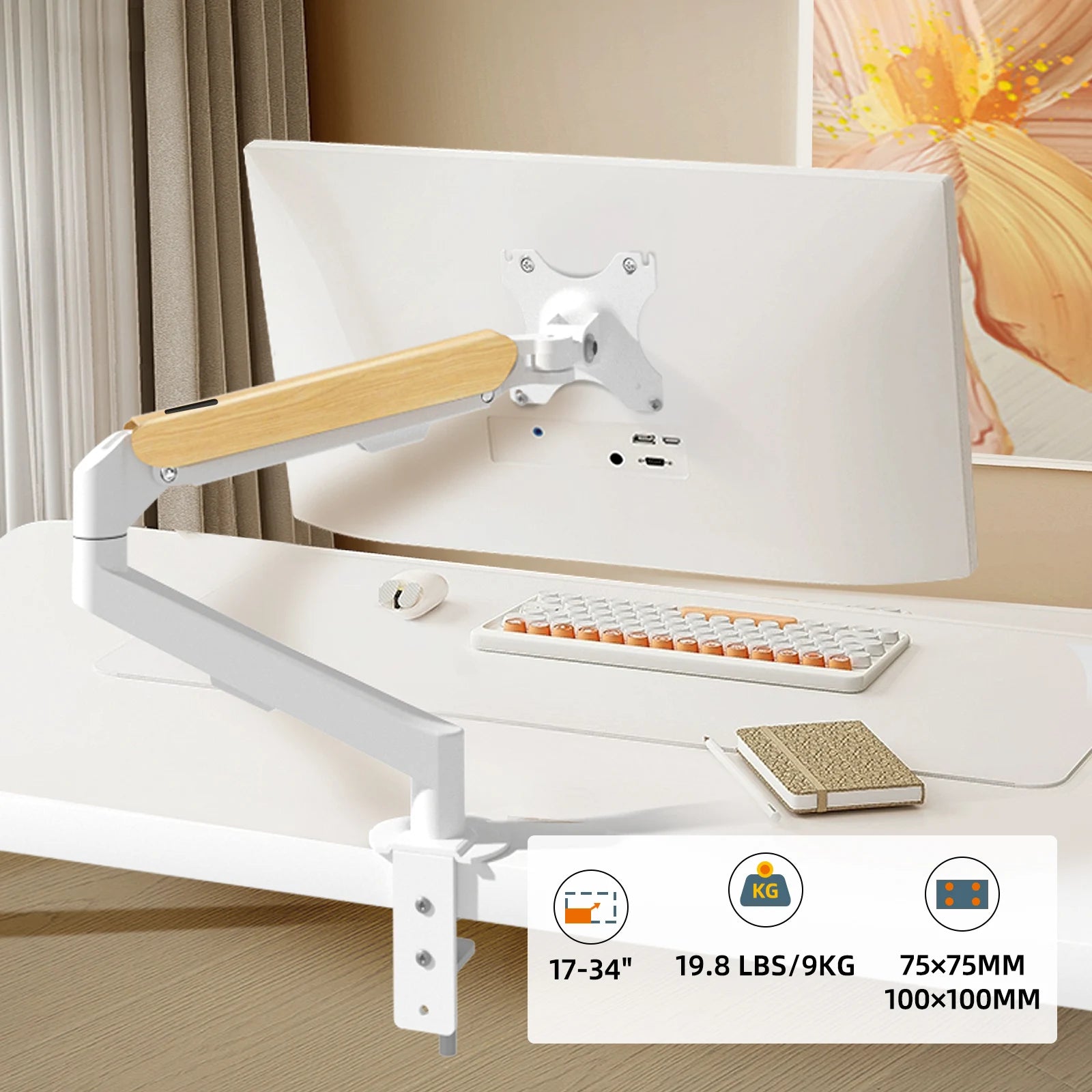 HILLPORT Desktop White Monitor Arm Holder 17-34’’ Gas Spring Full Motion Mount Soport LCD LED TV Mount Stand PC Support