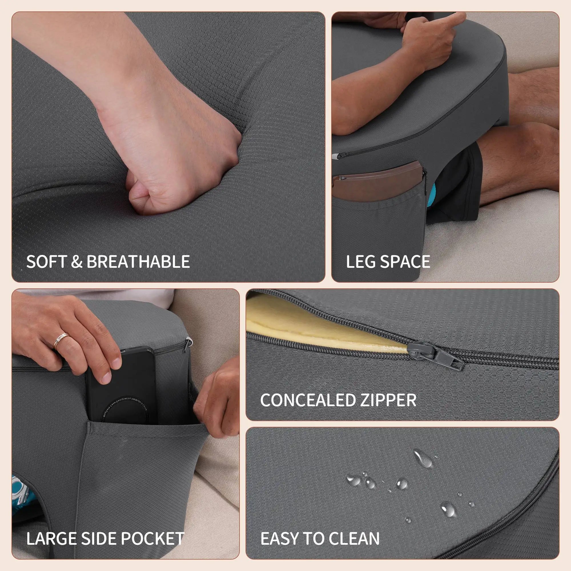 Gaming Reading Pillow Ergonomic Soft Memory Foam 3 Legs Bed Arm Rest Pillow for Couch Car Floor - United States