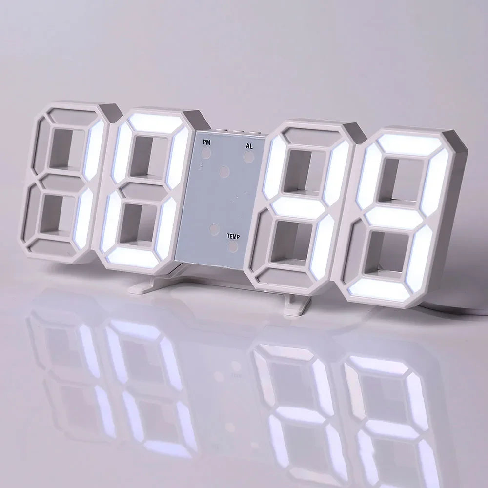 Table 3D LED Digital Alarm Clock Wall Clock Time/Date/Temperature for Home Kitchen Offices Clock Decoration Garden