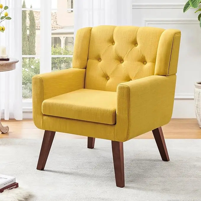 Accent Chair Button-Tufted Upholstered Living Room Chairs Comfy Reading Mid Century Modern with Linen Fabric Loung