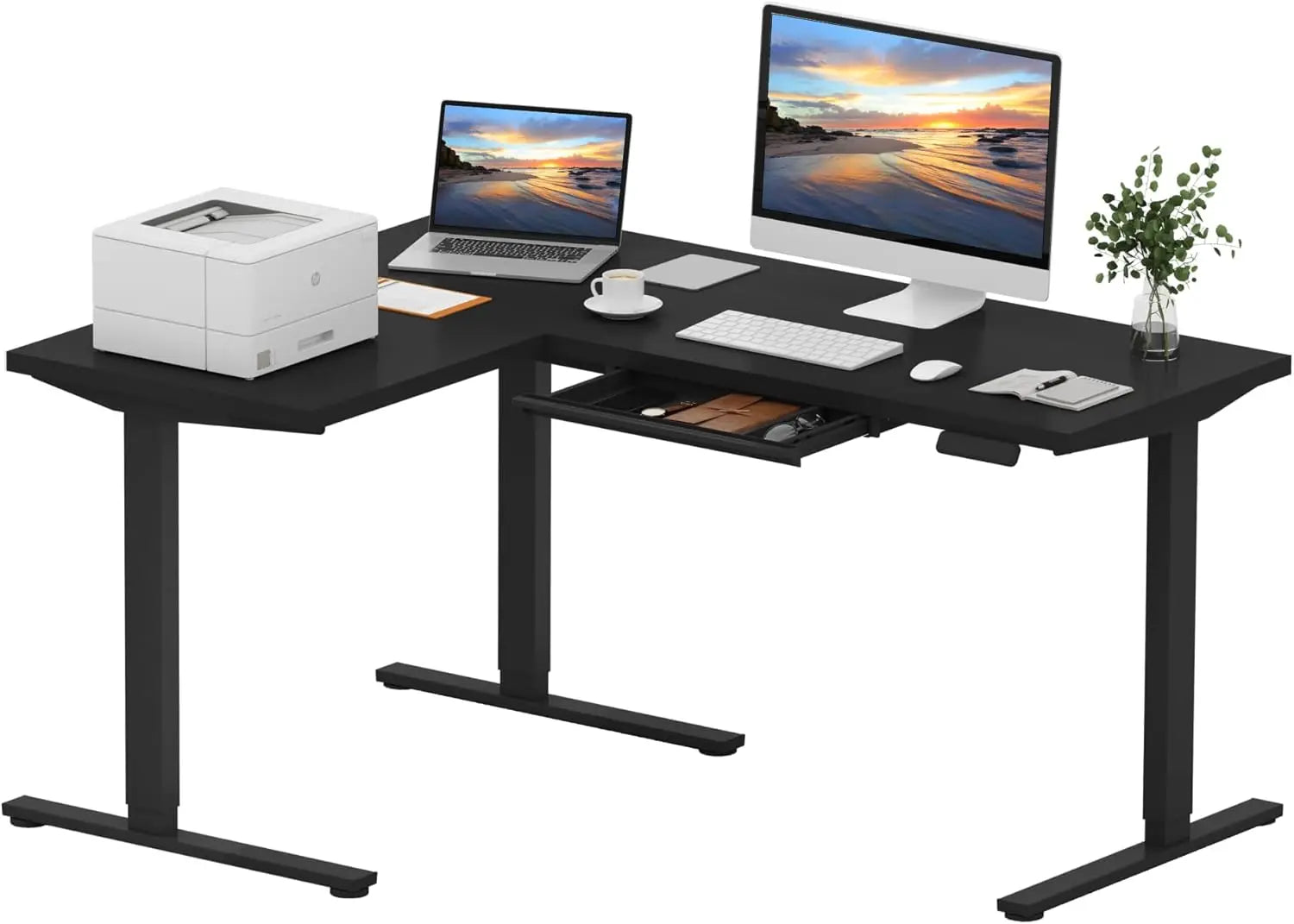 L Shaped Standing Desk Adjustable Height Electric Corner Standing Desk,71 x 63 inch Sit Stand Computer Table
