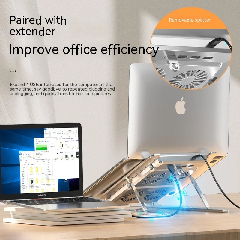 Laptop Stand with Cooling Fan Lift Aluminum Alloy Foldable Notebook Holder with USB Hub Docking Station for Laptops