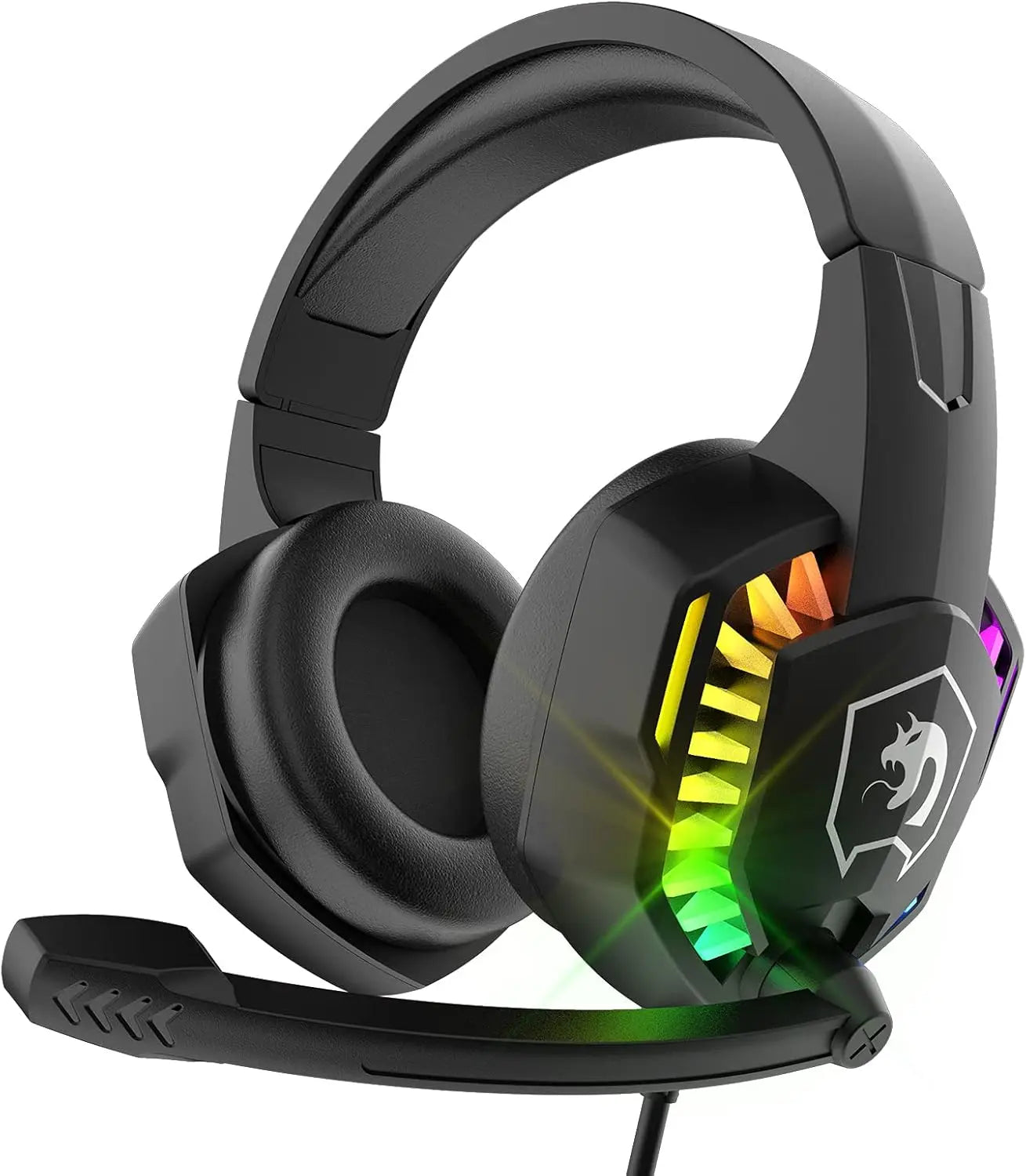 Wired Gaming Headset RGB Backlight Retractable Noise Isolating Microphone Stereo Sound Deep Bass Memory Foam Earmuff