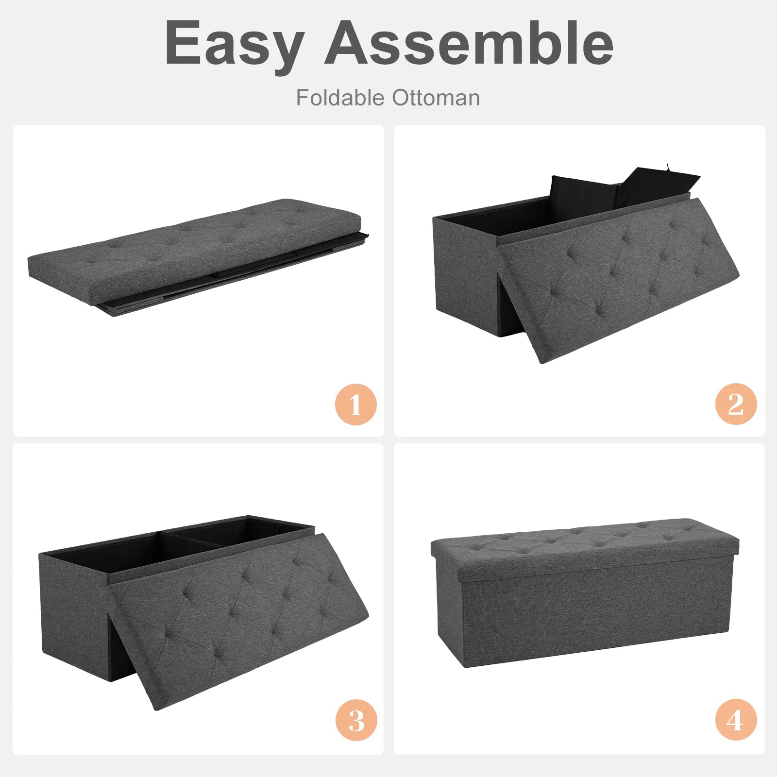 JHK Living Room Hidden Storage Footstool Toy Box Bedroom Bench Linen Fabric Easy Assemble Strong Load-bearing Capacity