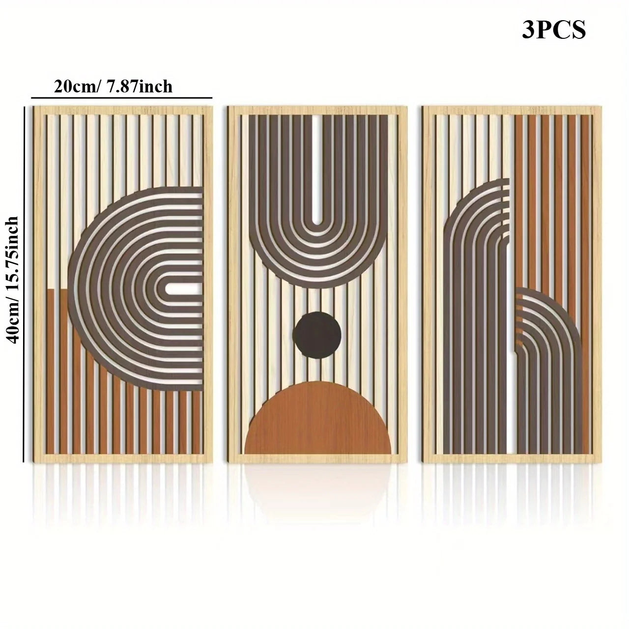 3PCS Modern Line Hollow Wooden Art Wall Decor Abstract Geometric Wall Sculptures Wall Decor for Bedroom Living Room