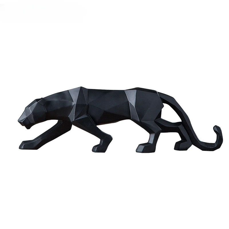 Large Size Panther Statue Animal Figurine Abstract Geometric Style Resin Leopard Sculpture Home Office Desktop